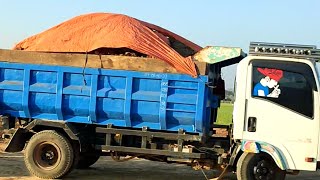 Mobil Dump Truk Pasir Bongkar Muatan Batu Cadas