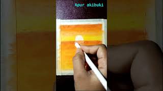 Easy Scenery Drawing | Sunset scenery drawing using oil pastel | #shorts