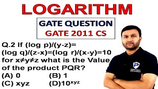 GATE-CS 2011  LOG QUES| If (log p)/(y-z)=(log q)/(z-x)=(log r)/(x-y)=10 for x≠y≠z| Logarithms I GATE