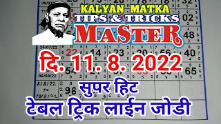 KALYAN MATKA TIPS AND TRICKS MASTER TODAY 11.8.2022 TABLE TRICK LINE JODI