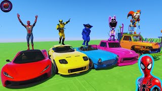 SPIDER-MAN AND COLORFUL SUPER CARS: RAMP JUMP RACE!🕷️🔥 | GTA V