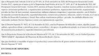 DECRETO SUPREMO N° 4863  - Fortalecer y consolidar el apoyo a la producción y comercialización de...