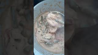 Living off grid cooking on open fire oyster mushroom, shrimp pasta