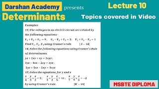 Determinants Lecture 10 || MSBTE Diploma || 1st Sem || Basic Mathematics || by Darshan Academy