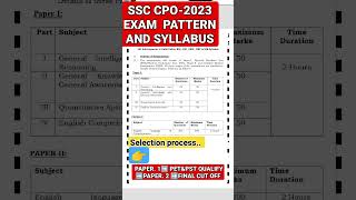 SSC CPO 2023 EXAM PATTERN &SYLLABUS SELECTION PROCESS//FINAL CUT OFF // CPO EXAM PREPATION STRATEGY