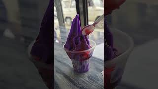 Ube Ice Cream Sundae with Strawberry Syrup #icecream