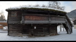 Checking out old Norwegian buildings at a museum