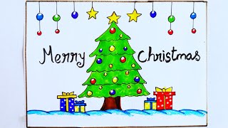 merry Christmas drawing/christmas tree drawing/christmas poster drawing/easy Christmas drawing