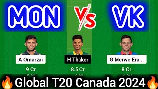 MON vs VK Dream11 Prediction | MON vs VK Dream11 Team | mon vs vk today canada gt20 17th match l