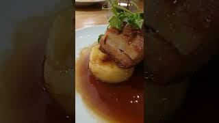 Confit Pork with rock mash potato with special gravy and brocoli