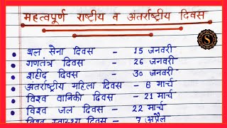 महत्वपूर्ण राष्ट्रीय व अंतरराष्ट्रीय दिवस / प्रतियोगी परीक्षाओं में आए हुए