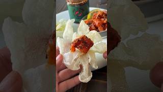 Watch this! Puffed rice paper flower chips #poke #chilioil #appetizer