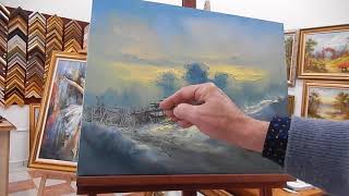 How to draw and paint a winter landscape in oil colors on canvas - By Ion Voineagu / part 3