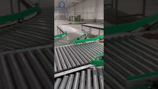 Logistics transport around curves with SmartConvey's Roller Conveyor System #automaticloading