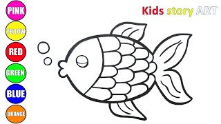 Drawing, Painting and Coloring Fish for Children and Toddlers | Let's learn to draw and color