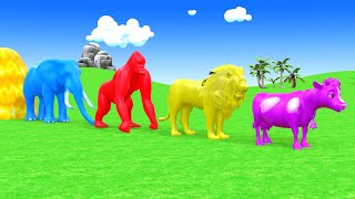 10 Giant Cow, Lion, Elephant, Tiger, Dinosaur, Monkey Paint Wild Animals Crossing Fountain Animation