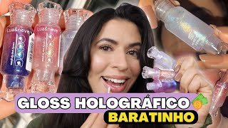 Testando Lip Gloss Holográfico *BARATINHO* com MUITO BRILHO | Make com Lari