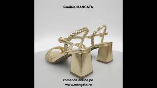 Sandale Aurii Metalizat Elegante cu Toc Mic Mangata