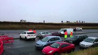 Tristan Pye in a Subaru Impreza overtaking Charles Shaw in a Subaru Impreza