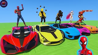 SPIDER-MAN AND COLORFUL CARS: RAMP JUMP RACE!🕷️🔥 | GTA V