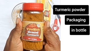 Turmeric powder packaging in bottle