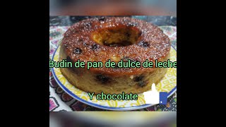 súper fácil y rico budín de pan de dulce de leche y chocolate.