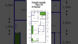 Denah Rumah Tipe 72 ,3 Kamar Tidur  #denahrumah #desainrumah    #house