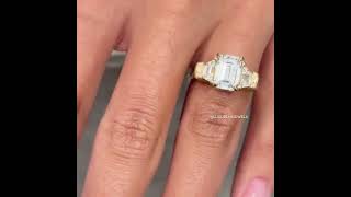 Three Stone Emerald Cut Labgrown Engagement Ring