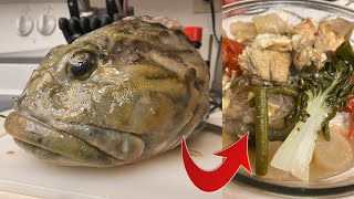 Turning a BIG UGLY FISH HEAD into a DELICIOUS SOUP (Fish Sinigang)