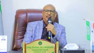 Gudoomiye Faysal Cali Waraabe oo hadda war kasoo saaray xaaladii siyaasadeed ee dalka.