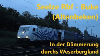 Führerstandsmitfahrt von Seelze Rbf nach Buke bei Altenbeken, in der Dämmerung durchs Weserbergland