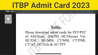 ITBP Admit Card 2023 | ITBP Telecommunication Admit Card 2023 | ITBP All Post Admit Card 2023