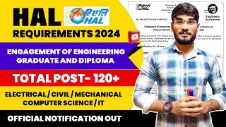 HAL Requirement 2024😱| Total Posts 120+🥳|(EE/ME/IT/CSE/ETC)🔥| Big Update | #diploma #btech #HAL