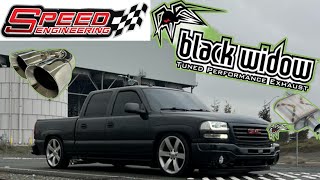 Black Widow (Race Venom) muffler and side exit on the GMC Sierra