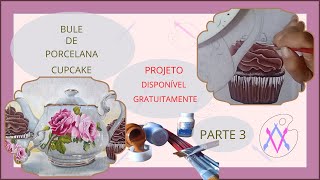 Pintura em tecido. Bule de porcelana e cupcake (pt3)