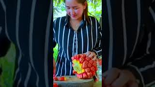 Girl picking red fruits | Gadis sibuah merah