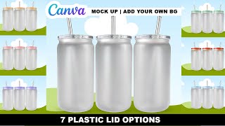 16oz Libbey Frosted Glass PLASTIC LID Canva Mock Up | Add Your Own Background