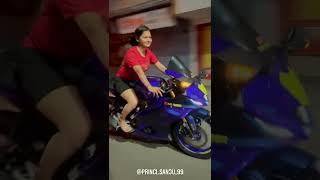 Lady biker Sanjana with Yamaha R15 V4