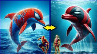 Superheroes as Dolphin 🐬|| 💥 Avengers vs DC - All Marvel Characters #avengers @worldsofwonder00