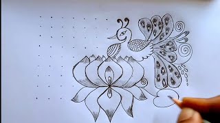 9 dots 13 lines peacocks creative rangoli || easy rangolis || chukkala muggulu