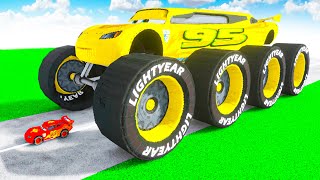 McQueen Transforming to GIANT YELLOW MCQUEEN BTR BIGFOOT in Teardown!