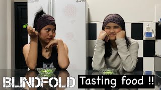 BLINDFOLD!! Taste the Food Challenge | Alosa shylla and Sarina shylla ft. Hrisoo |