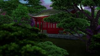 ( CGI 4k Stock Footage ) Japansese asian buddhist architecture temple zen garden 10