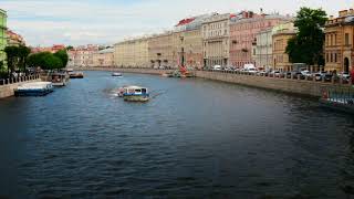 Russia St. Petersburg Fontanka river ships summer tourism