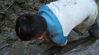 Small boy hand fishing.Fisherman big fish fishing.