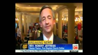 Pastor Robert Jeffress calls Mitt Romney's mormon religion a "cult".