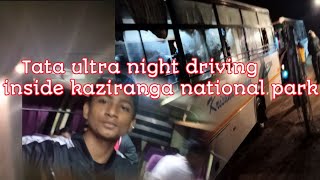 Tata ultaa bus night driving inside kaziranga national park . Tata starbus ultra 2023 41 seater