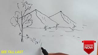 How To Draw Mountain Scenery With Pencil Step By Step | One line Perspective