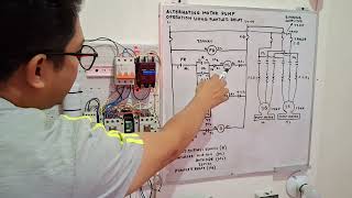 alternating motor pump operation using floatless relay