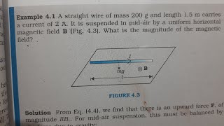 A straight wire of mass 200 g and length 1.5 m carries a current of 2 A. It is suspended in mid-air